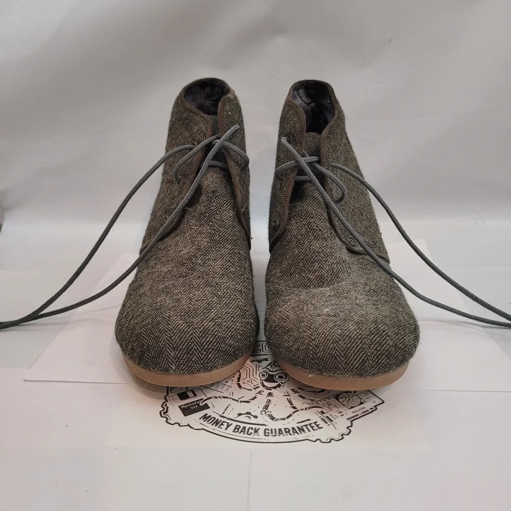 TOMS Desert Wedge Womens Olive Herringbone Lace Up Booties Shoes Size 6W
